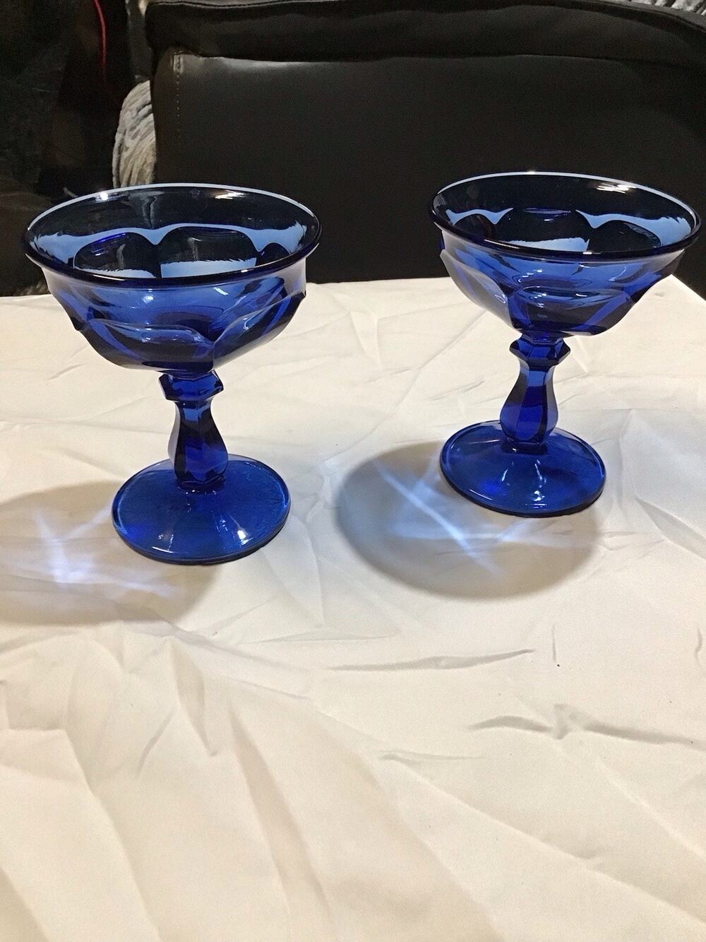 2 Old Williamsburg Deep Blue Ultra Champagne Sherbert Glass Imperial Ohio Cobalt